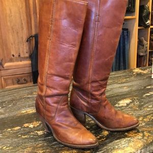 VINTAGE FRYE 60s/70s TALL LEATHER BOOTS IN COGNAC RARE